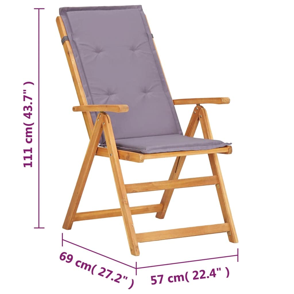 vidaXL Patio Chairs Set of 2 - Dark Gray - Weather-Resistant Solid Acacia Wood - Foldable and Reclining with Cushions for Comfort