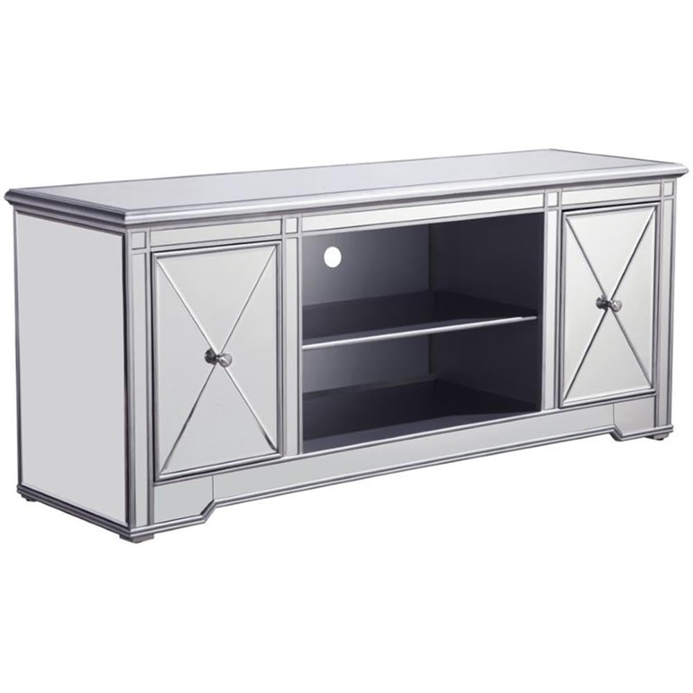 Elegant Decor Modern 60&quot; Mirrored TV Stand in Distressed Antique Silver