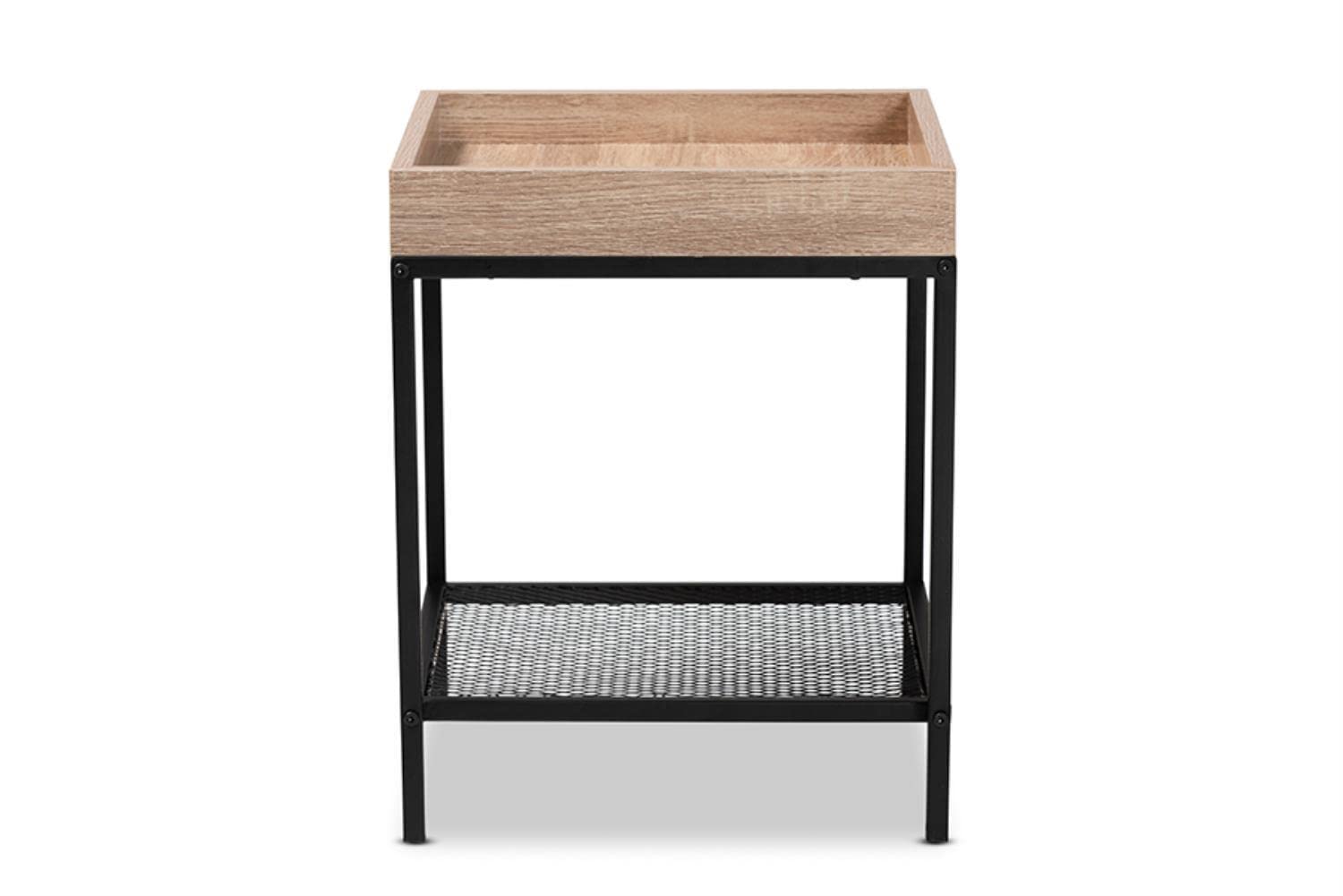 Baxton Studio Overton Modern Industrial Oak Brown Finished Wood and Black Metal End Table