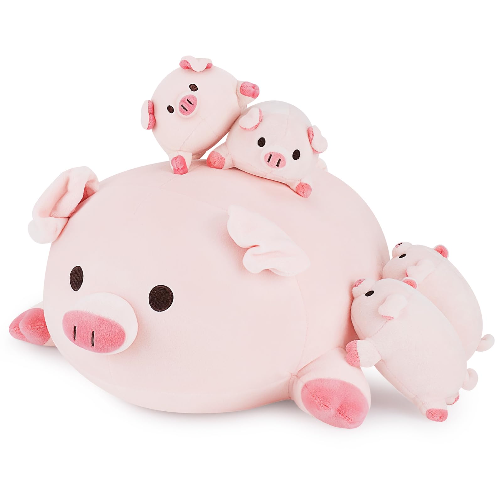 Achwishap 5PCS Pig Family,Pig Stuffed Animal Mommy with 4 Pig Babies Plush,Cute Pig Plush Pillow Cushion Doll,Kawaii Pig Plush T