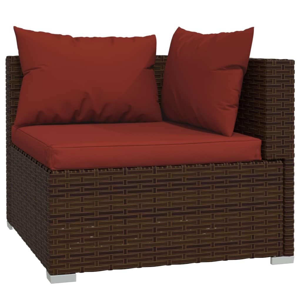 vidaXL 13-Piece Outdoor Lounge Set - Durable Powder-Coated Steel & PE Rattan with Thick Cushions/Pillows – 10 Middle Sofas, 2 Corner Sofas, Coffee Table - Brown/Cinnamon Red