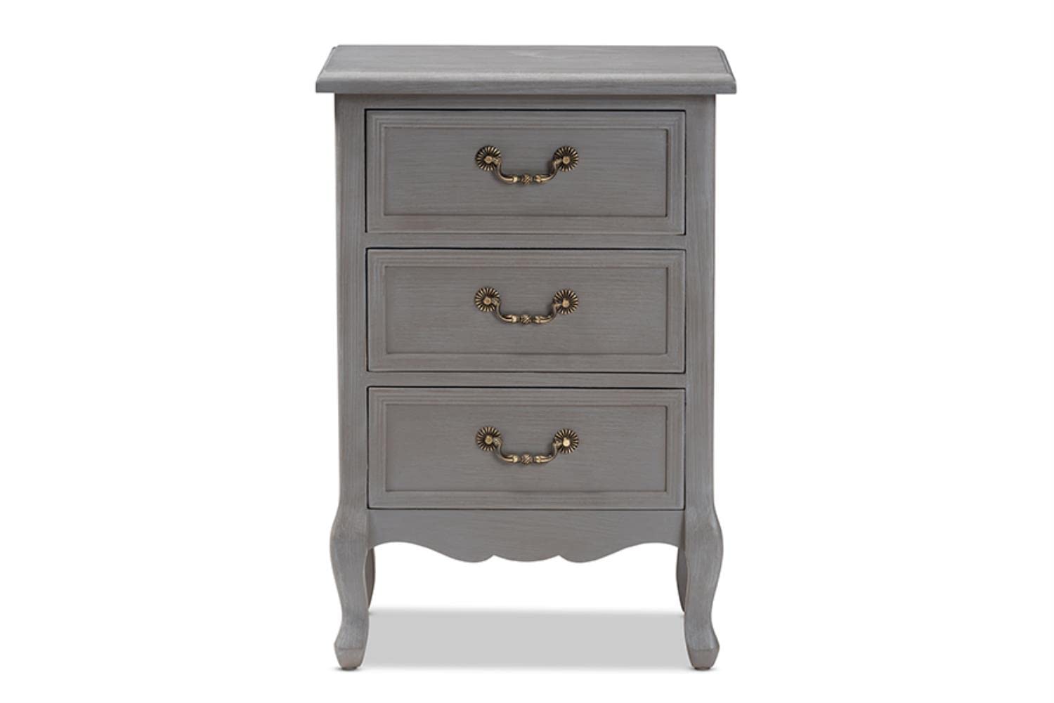 Baxton Studio Capucine Antique French Country Cottage Gray Finished Wood 3-Drawer Nightstand
