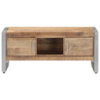 vidaXL Coffee Table - Rectangular, Rough Mango Wood, Two Doors and a Compartment Storage, Durable Iron Frame, Industrial Style, White Finish, 37.4"x19.7"x15.7"
