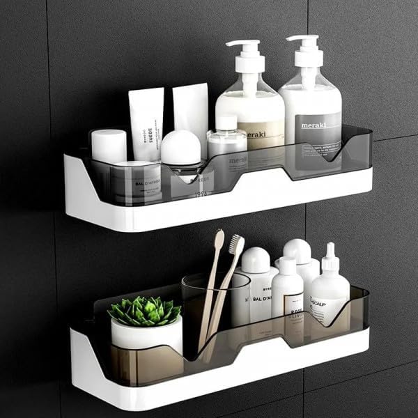 Self Adhesive Wall Mounted Bathroom Shelf Organiser No Drill Plastic Rack