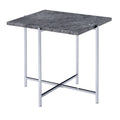 Acme Adelae Rectangular Faux Marble Top End Table in Chrome and Gray