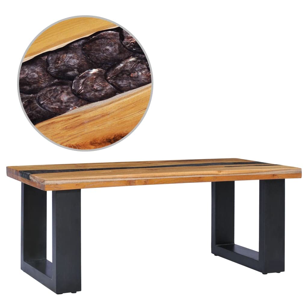 vidaXL Solid Teak Wood & Polyresin Coffee Table - Thumbnail 2