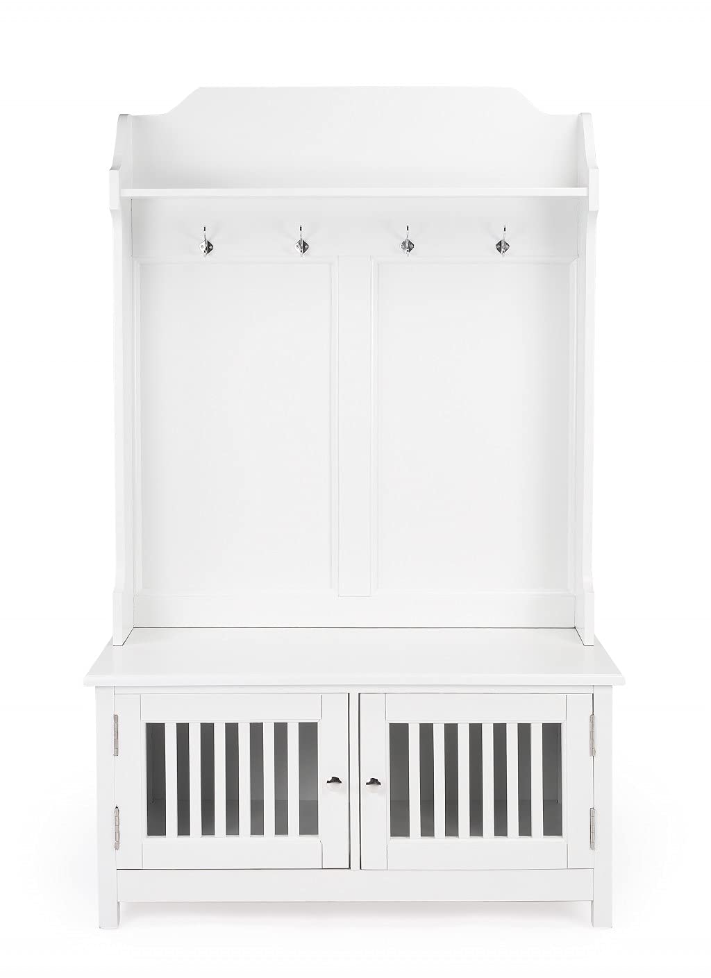 HomeRoots Rubberwood, Mahogany wood, Iron Borya White Hall Tree with Storage