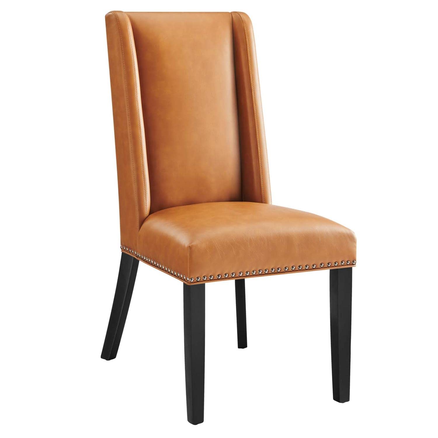 Modway Baron Upholstered Vegan Leather Tall Back Dining Parsons Chair With Nailhead Trim In Tan 19.5 X 23.5 X 40