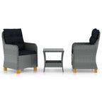 vidaXL Patio Lounge Set 3 Piece, Table and Chair for Balcony Garden, Patio Furniture with Cushions, Armchair, Modern Style, Poly Rattan Light Gray