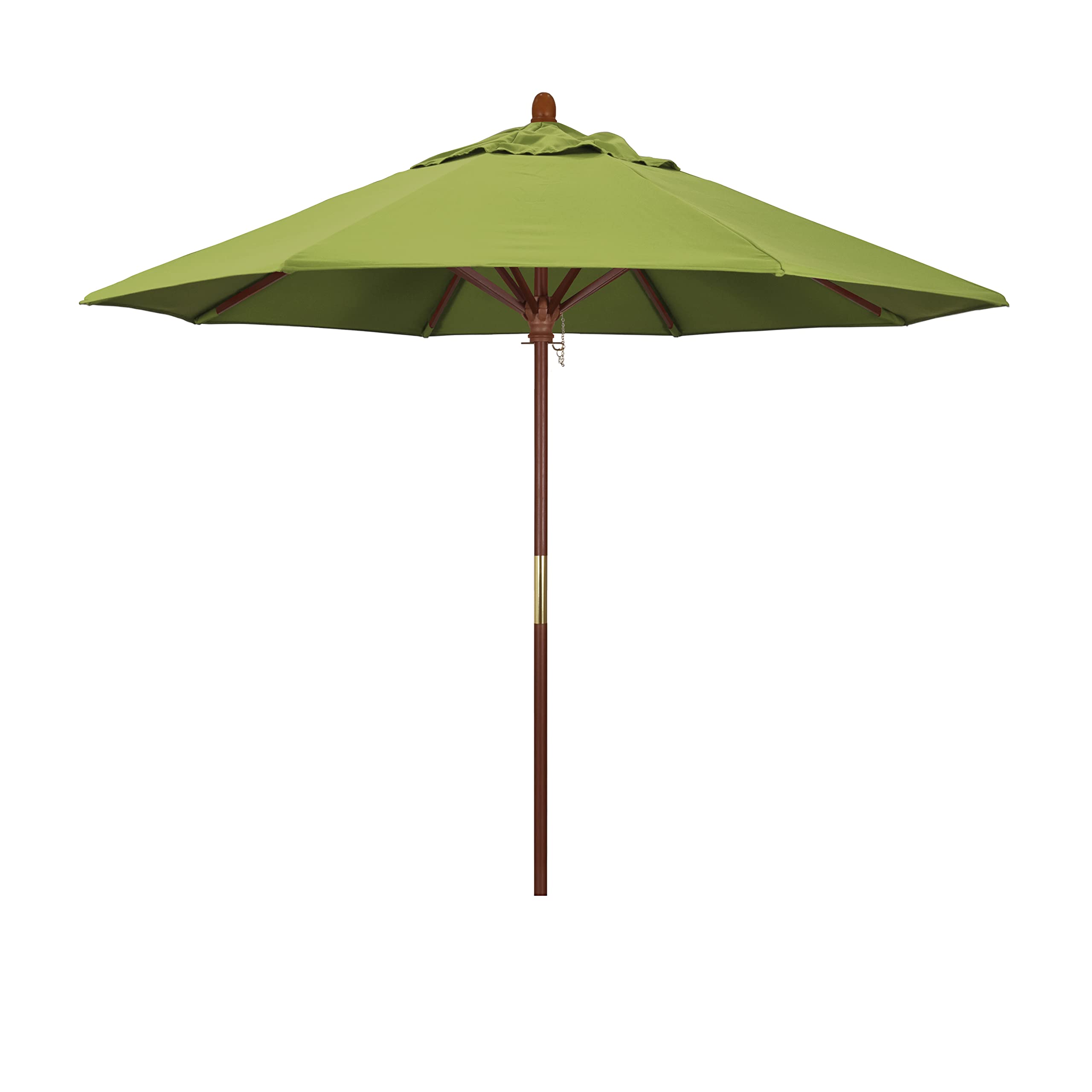 California Umbrella 9' Rd. Wooden Market Umbrella, Push Open Pin Stop , Sunbrella Macaw