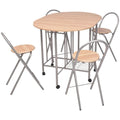 vidaXL Five Piece Folding Dining Set - Compact Movable Kitchen Furniture - Oak and Silver Color - Durable MDF and Iron