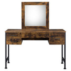 Acme Juvanth Wooden Vanity Desk and Mirror in Rustic Oak and Black