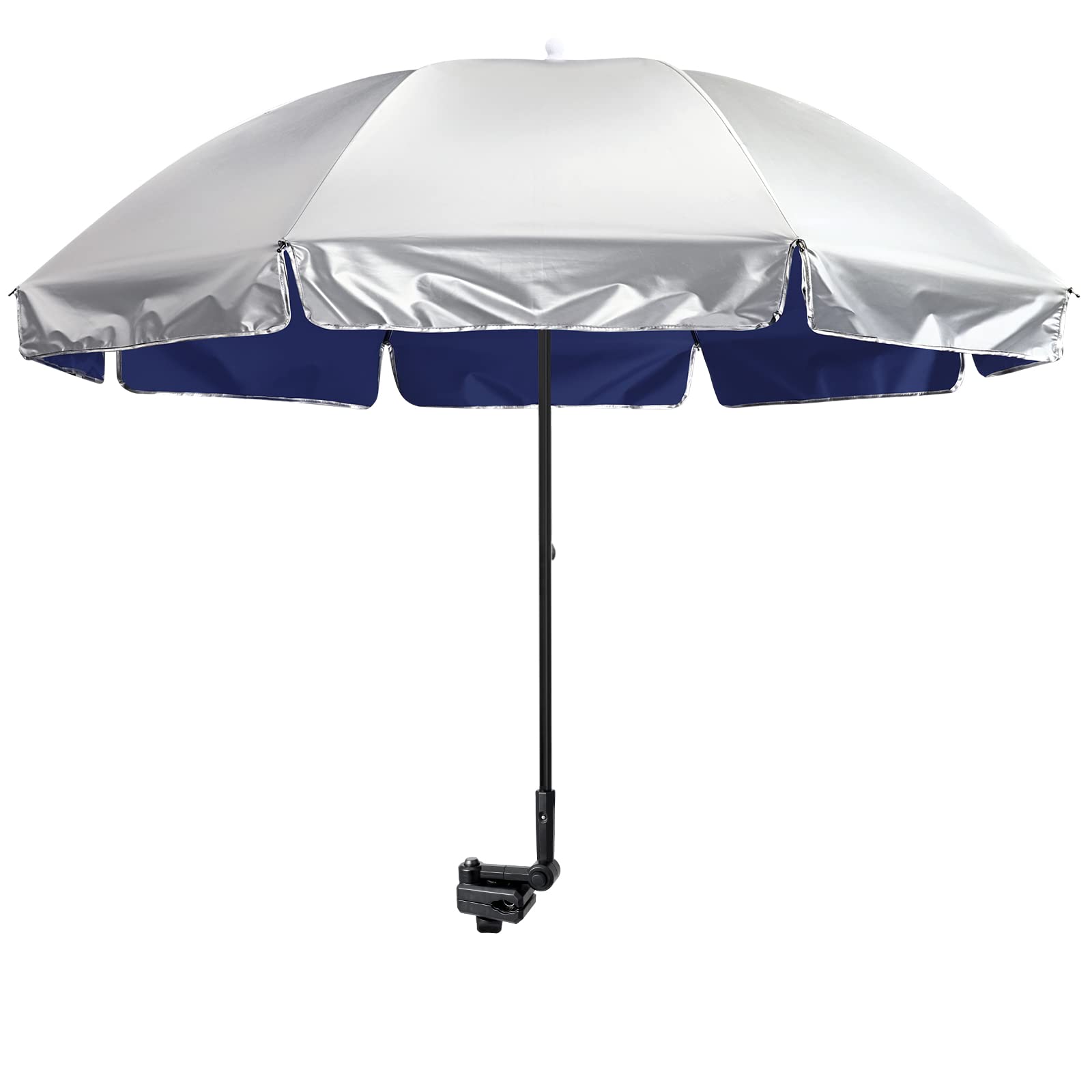 G4Free Upf 50+ Universal Clamp On Umbrella Adjustable Outdoor Uv Protection Beach Chair Umbrella For Strollers, Wheelchairs, Patio Chairs, Beach Chairs, And Golf Carts(Blue)
