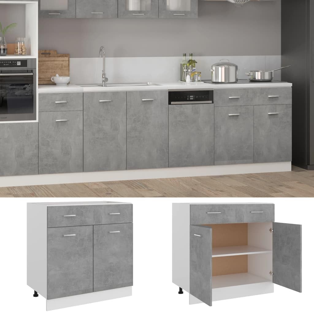 vidaXL Engineered Wood Drawer Bottom Cabinet, Optimized Storage, Simple Scandinavian Design, Concrete Gray, 31.5"x18.1"x32.1"
