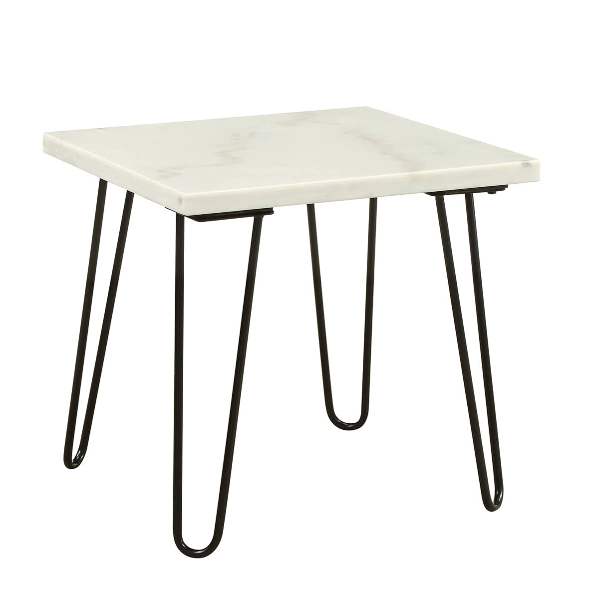 acme Telestis End Table, White Marble & Black/Industrial/White Marble & Black