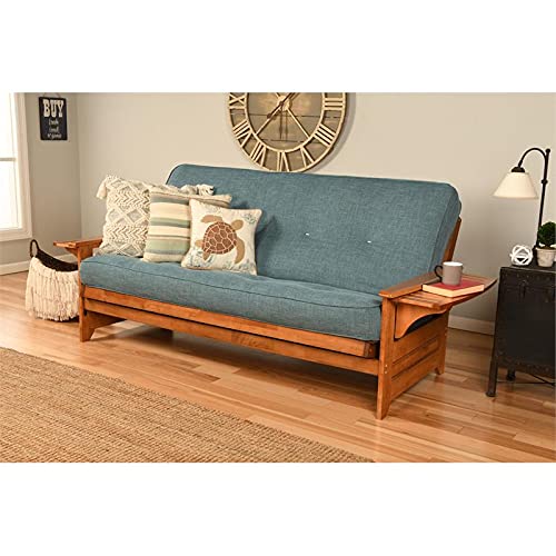Kodiak Furniture Phoenix Futon with Linen Fabric Mattress in Barbados/Aqua Blue