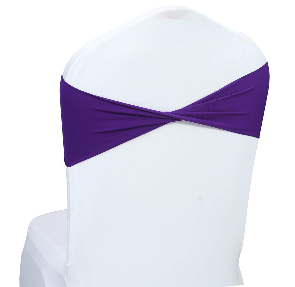 Mds Pack Of 100 Spandex Chair Sashes Bow Sash Elastic Chair Bands Ties Without Buckle For Wedding And Events Decoration Spandex Slider Sashes Bow - Cadbury Purple