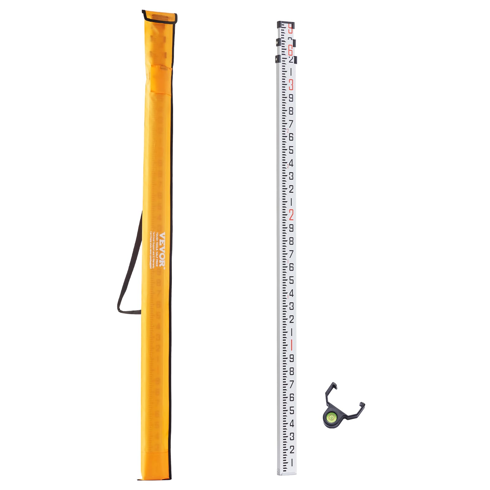 VEVOR Aluminum Grade Rod, 9-Feet/10ths 3 Sections Telescopic Measuring Rod,Double-Sided Scale 1/10ft Leveling Rod Stick,Aluminum