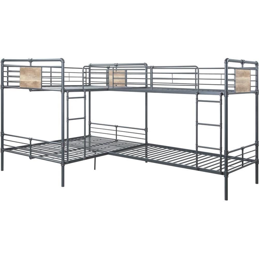 Acme Cordelia Twin Over Full Metal Bunk Bed in Sandy Black and Dark Bronze