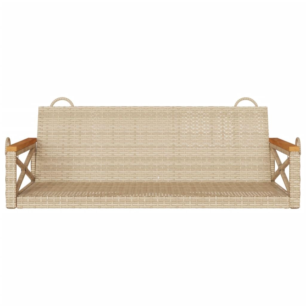 vidaXL Beige Poly Rattan Patio Swing Bench - Outdoor Garden Hanging Hammock Chair