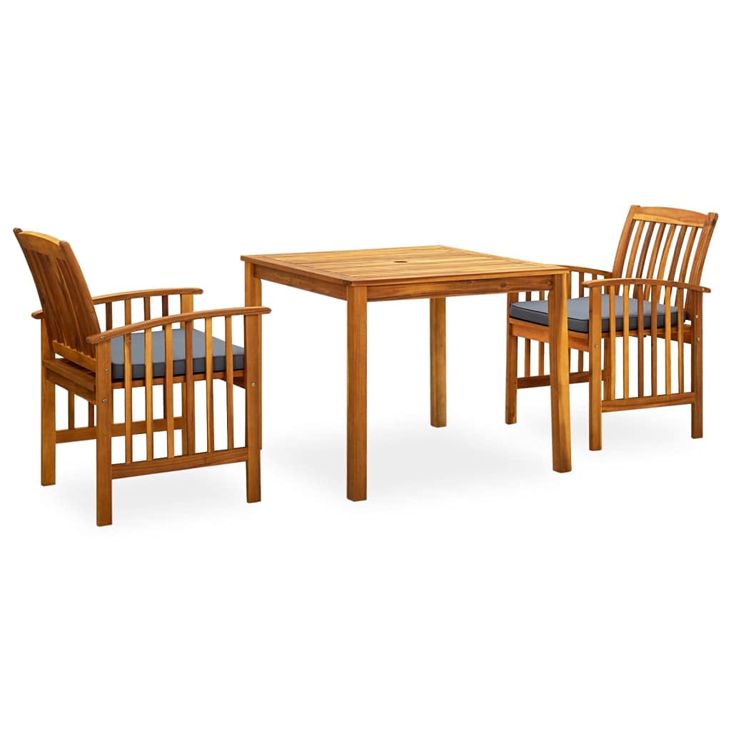 vidaXL Solid Acacia Wood Patio Dining Set with Cushions 3 Piece Wooden Garden Outdoor Balcony Backyard Terrace Table Chair Dinner Furniture