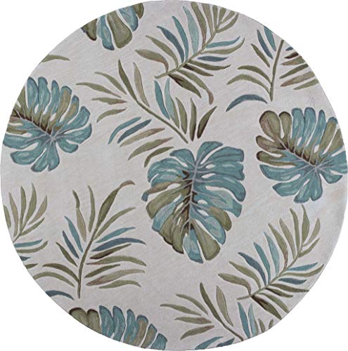 HomeRoots Polyester 5' Round Ivory Tropical Leaves Indoor Area Rug