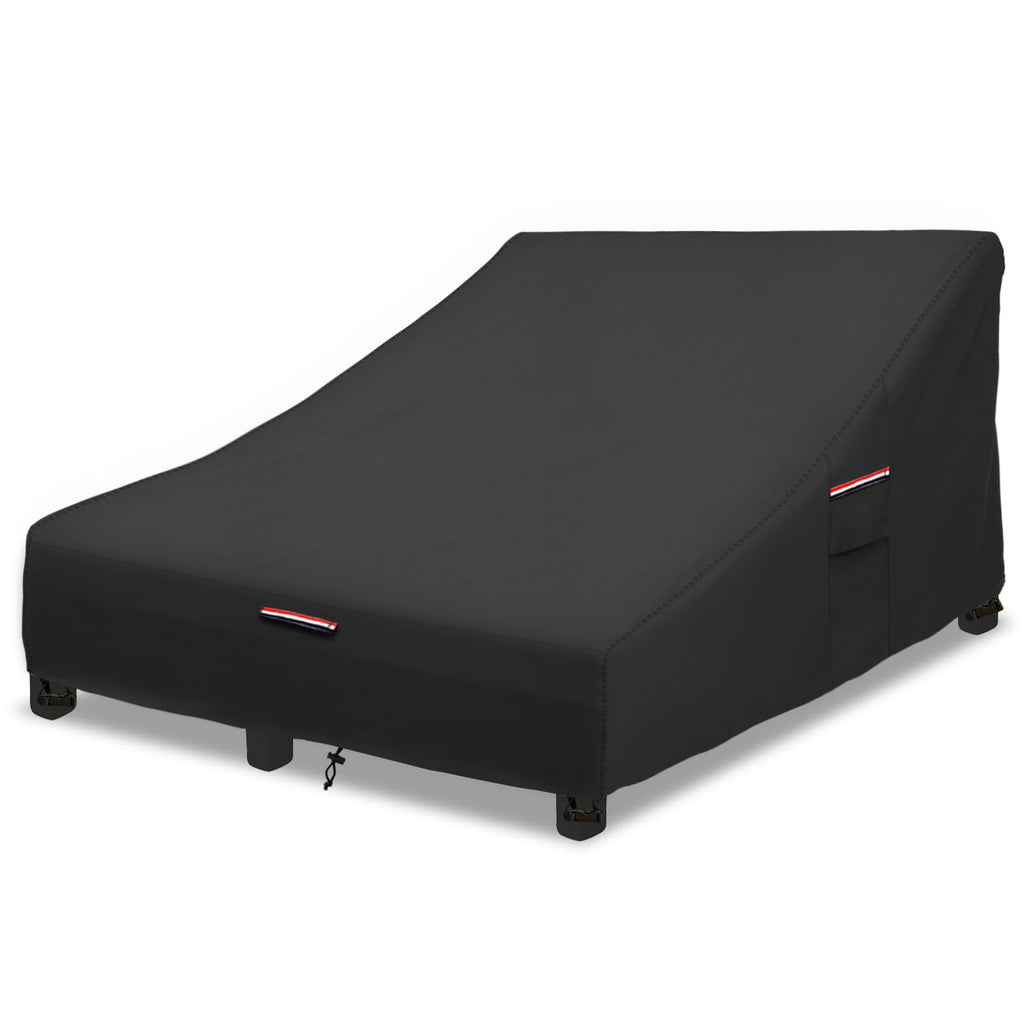 Okcool 100% Waterproof Patio Double Wide Chaise Lounge Chair Cover, 600D Tough Canvas 80 Inch Outdoor Chaise Lounge Covers,Black