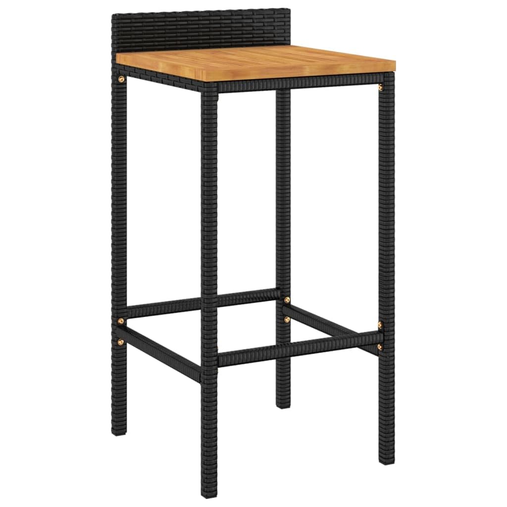 vidaXL Patio Bar Set 3 Piece, Kitchen Bar Table Set with 2 Stools, Wicker Outdoor Bar Set for Backyard Patio, Black Poly Rattan and Solid Wood Acacia