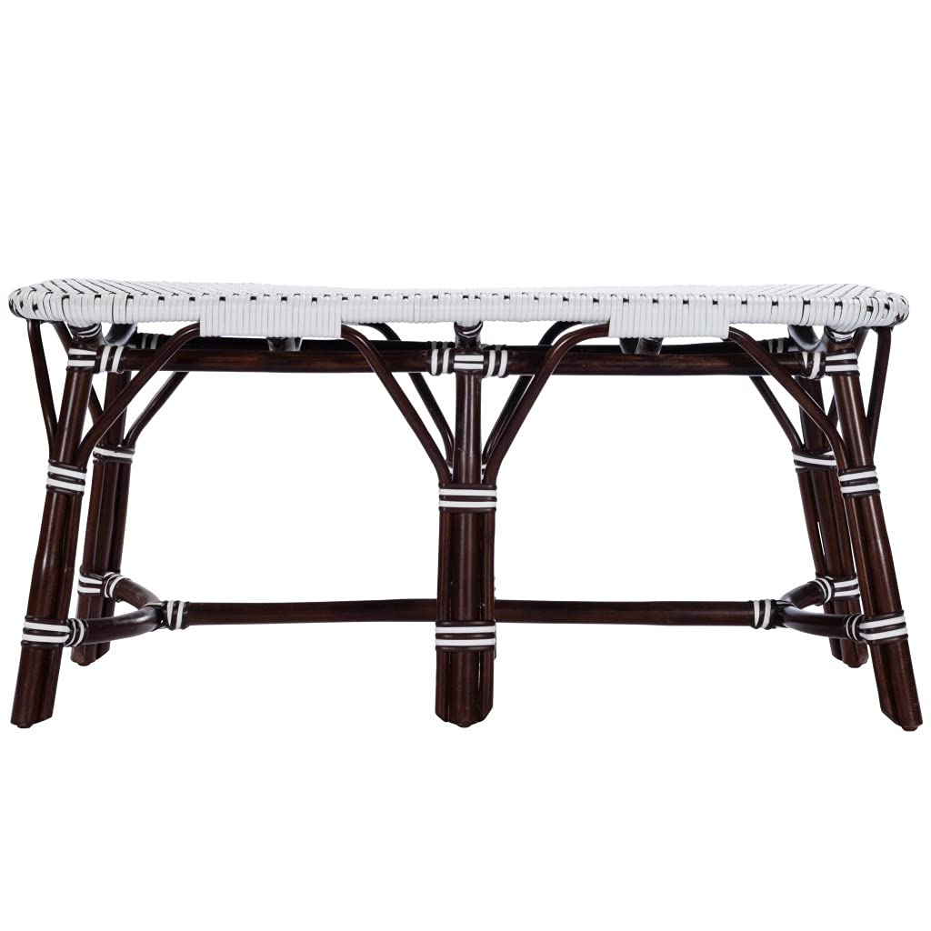 HomeRoots Rattan, Polyurethane Synthetic Rattan Dark Brown and White Rattan Bench