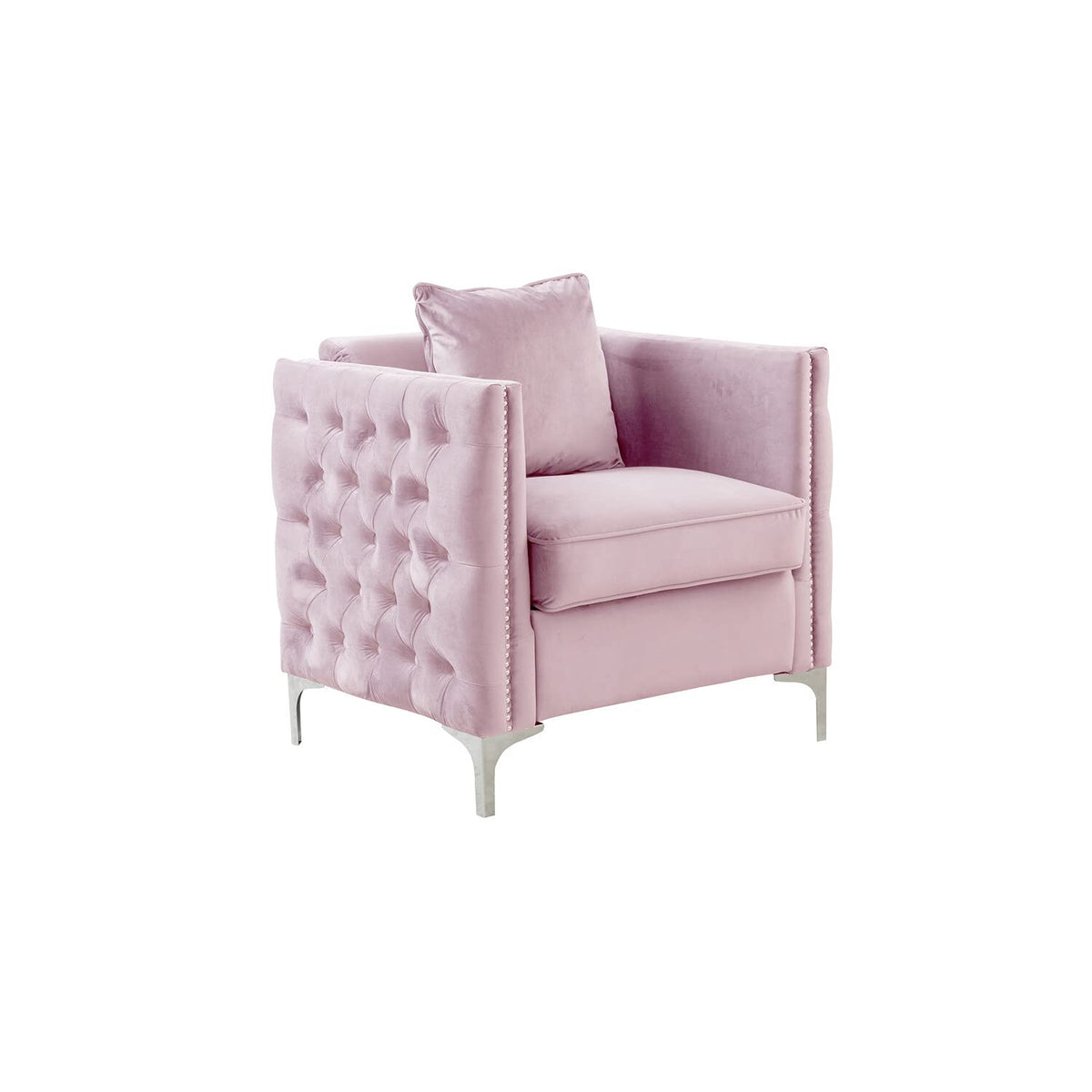 Lilola Home Bayberry Pink Velvet Chair with 1 Pillow