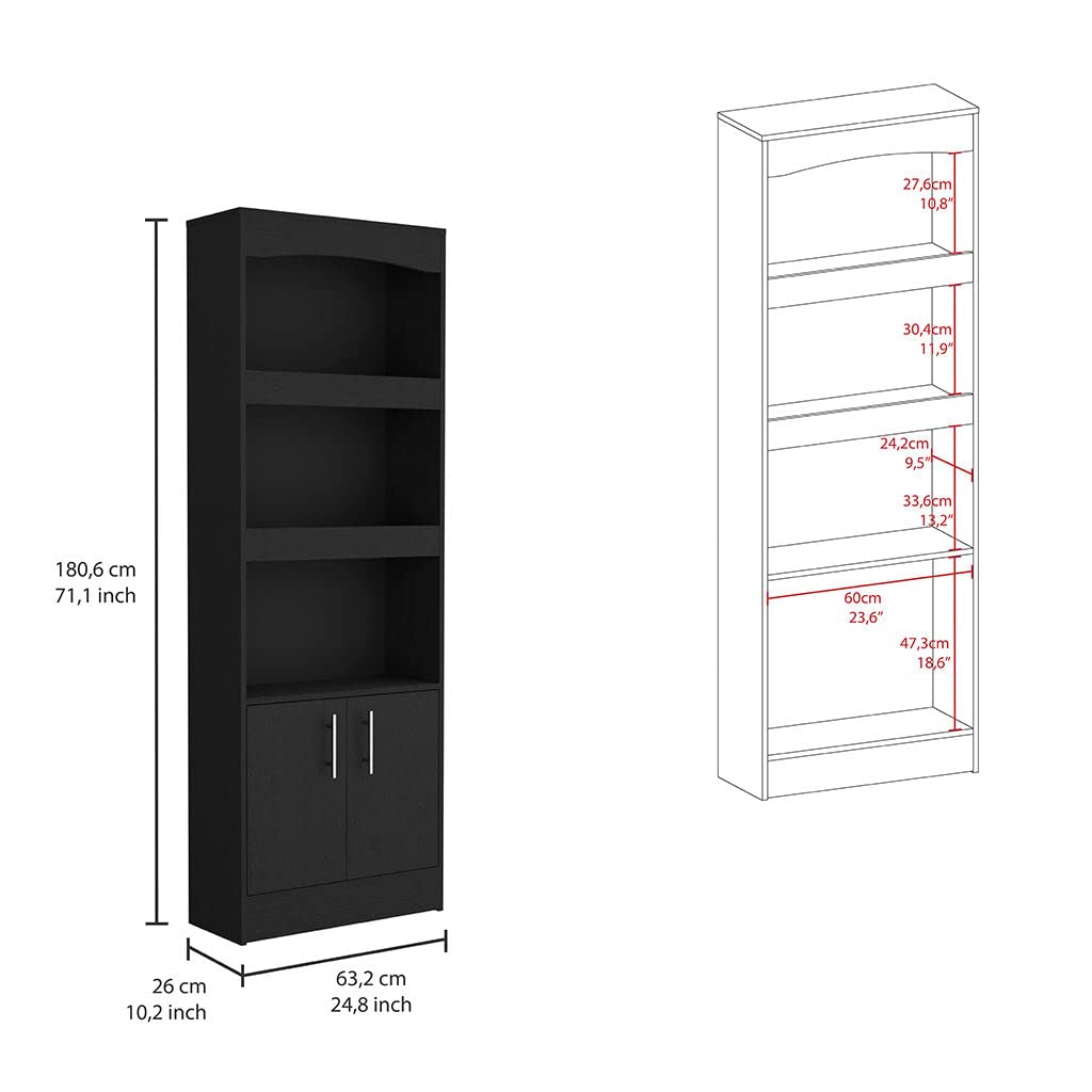 Detroit 2-Piece Office Set with Bookcase and Desk, Black