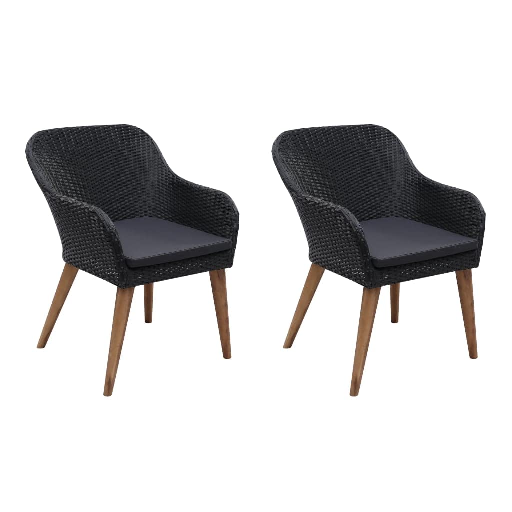 vidaXL Outdoor Patio Chairs Set with Cushions, Poly Rattan Furniture, Lightweight, Water-Resistant, 2 Pieces, Black