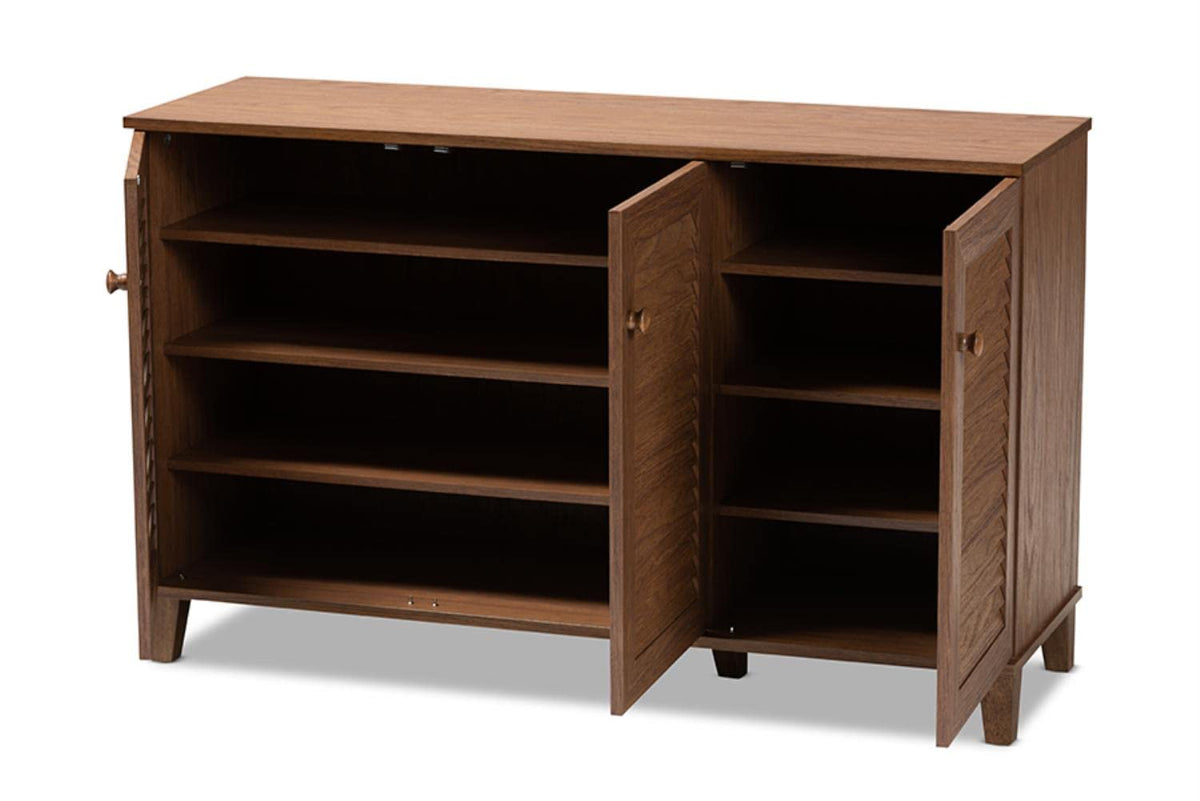 Baxton Studio Coolidge Contemporary Wood 8-Shelf Shoe Cabinet In Walnut Brown