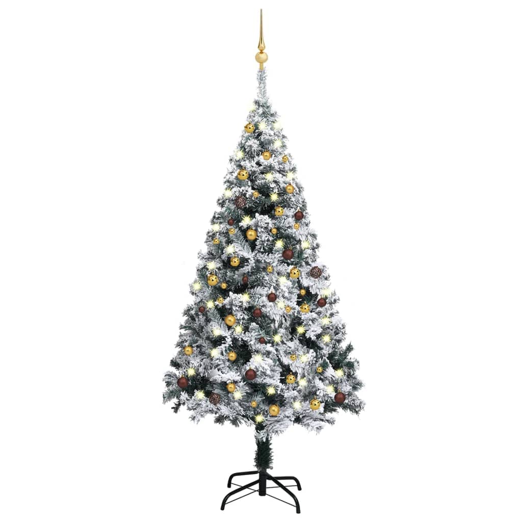 Vidaxl Artificial Christmas Tree - 70.9&quot; Pvc Green Tree With Flocked White Snow, Led Lights & Decorations Set, Energy-Efficient, Usb Powered, Sturdy Stand, Lifelike Details, Economical & Reusable