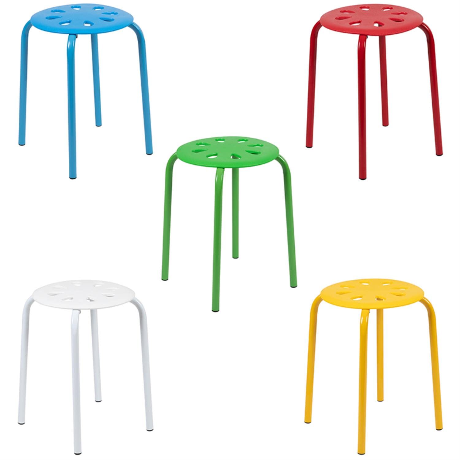 Flash Furniture Bailey Plastic Nesting Stack Stools, 17.5"Height, Assorted Colors (5 Pack)