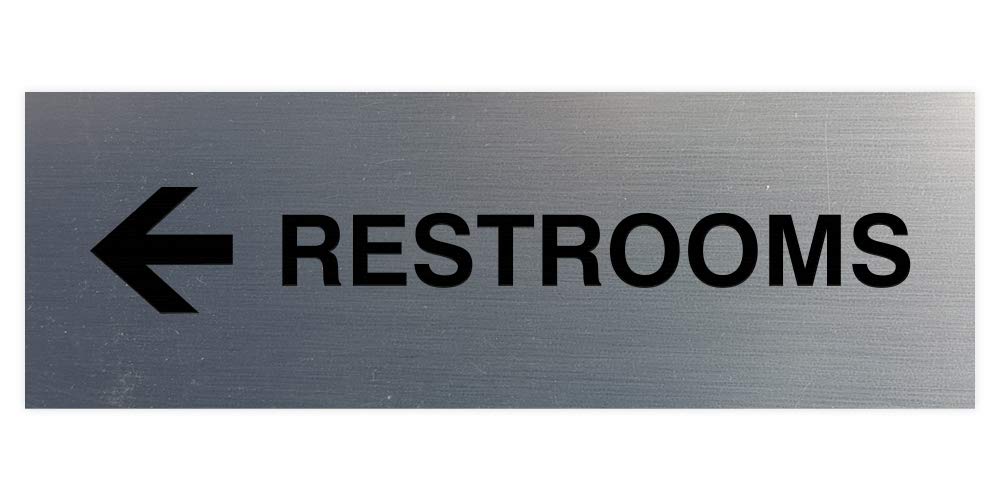 Signs Bylita Basic Restrooms Left Arrow Directional Wall Or Door Sign - Durable Material | Double-Sided Foam Adhesive Tape (Brus