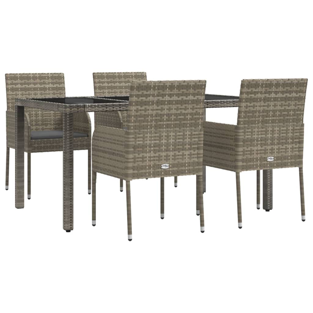 vidaXL Patio Dining Set 5 Piece, Patio Conversation Set with Cushions, Outdoor Furniture Set for Garden Backyard Poolside, Gray Poly Rattan
