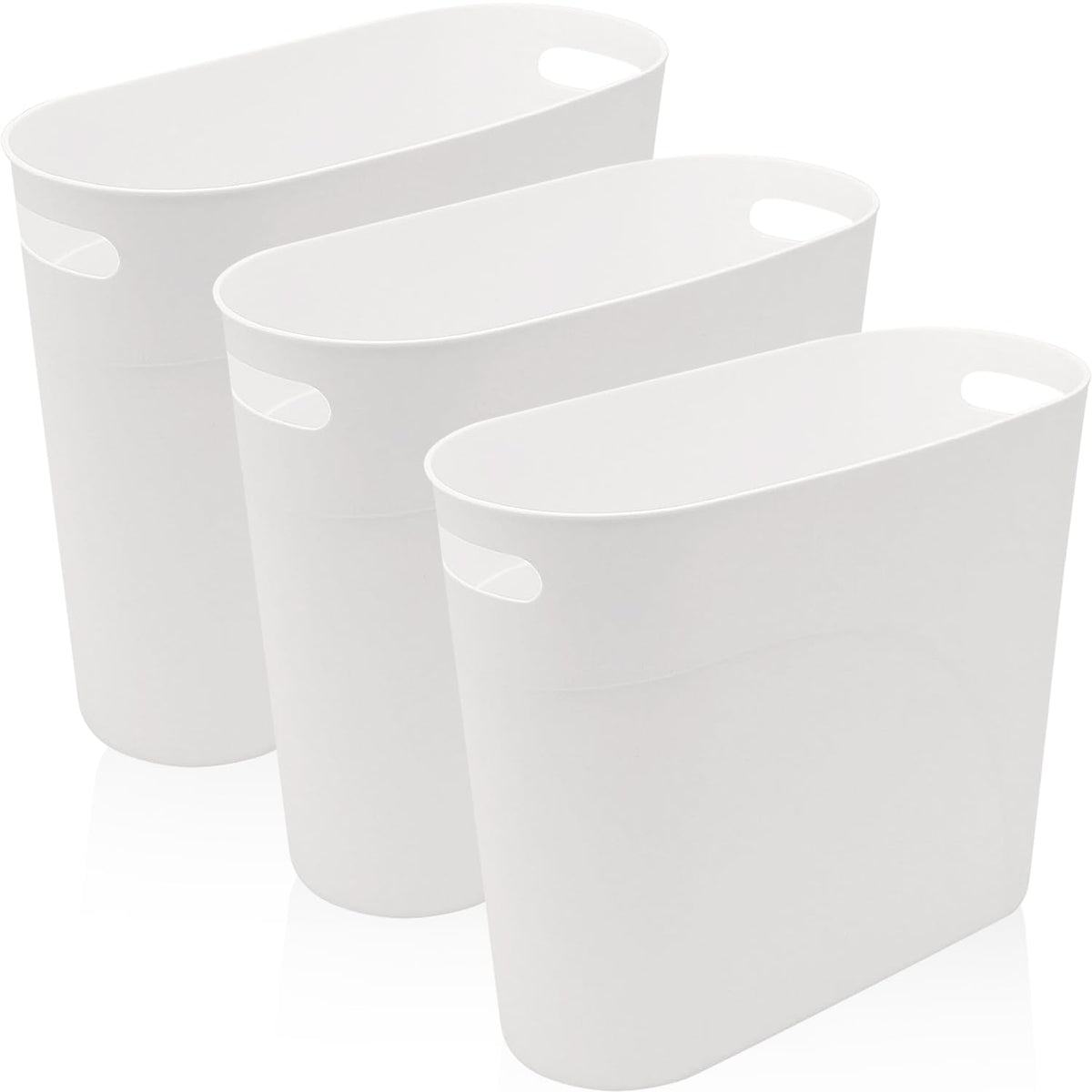 3 Pack Narrow Office Trash Can 3.2 Gallon Slim Waste Basket, Plastic Bathroom Wastebasket Slim Garbage Can Container Bin with Ha