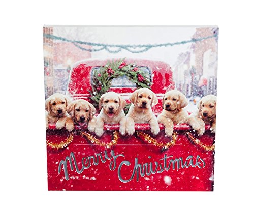 Cypress Home Beautiful Christmas Lab Puppies In Red Truck Led Canvas Wall D  Cor - 20 X 2 X 20 Inches Indoor/Outdoor Decoration