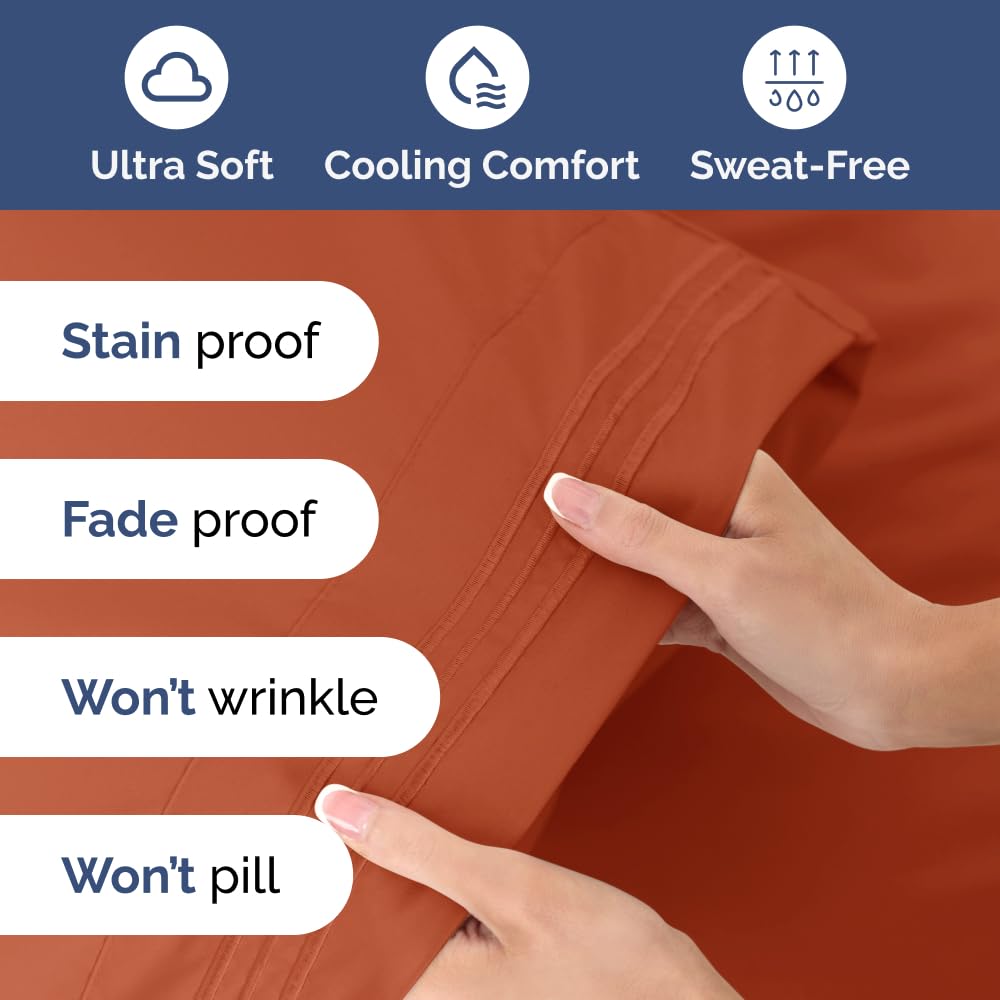Extra Deep Pocket Cal King Sheets - 4 Piece Breathable & Cooling Bed Sheets - Hotel Luxury Sheet Set - Soft, Wrinkle Free & Comfy - Easily Fits Extra Deep Mattresses - Deep Pocket Terracotta Sheets