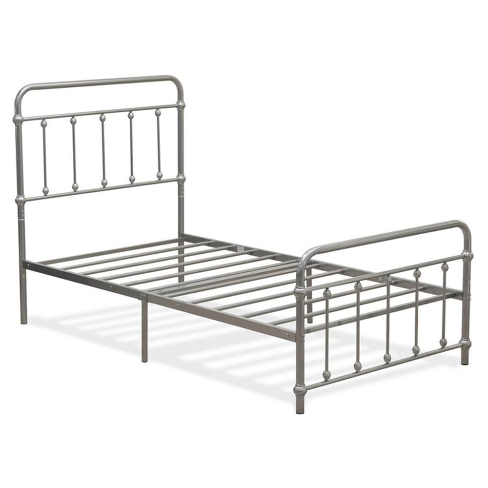 East West Furniture GDTBSIL Garland Twin Bed Frame with 6 Metal Legs - Deluxe Bed Frame in Powder Coating Silver Color