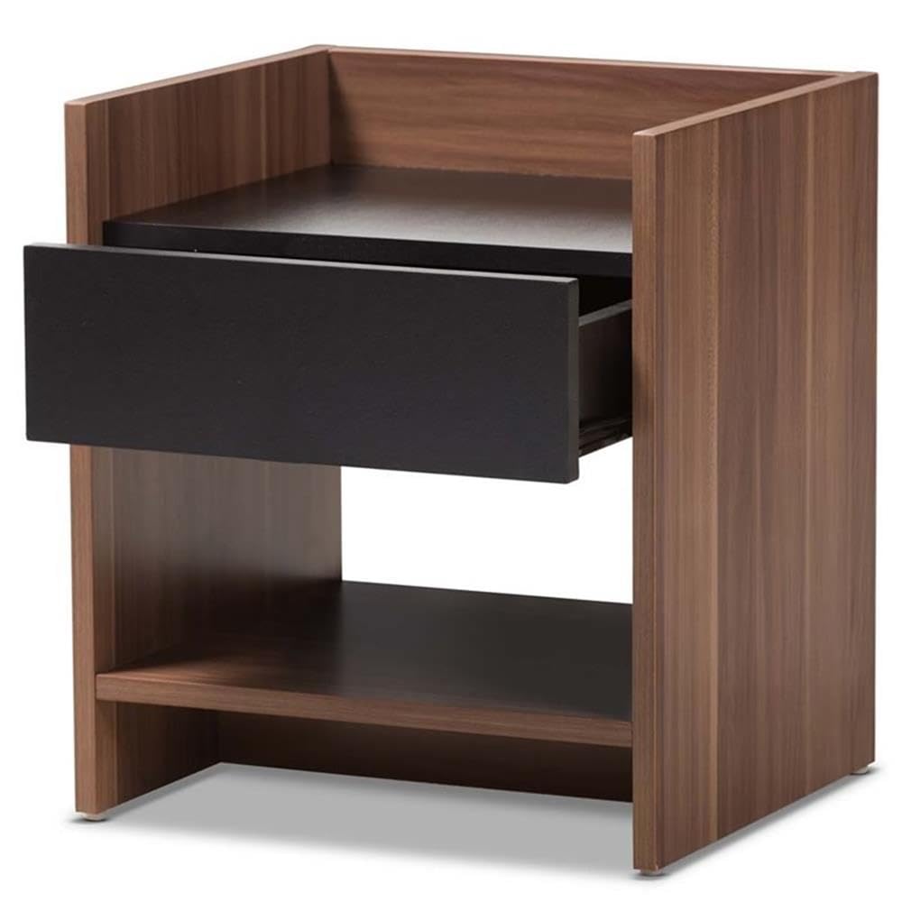 Baxton Studio Vanda Wood 1-Drawer Nightstand/Contemporary/Black/Walnut Brown/Particle Board/MDF with PU Paper