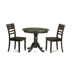 East West Furniture ANLY3-CAP-W 3 Piece Kitchen Table & Chairs Set Contains a Round Dining Room Table with Pedestal and 2 Dining Room Chairs, 36x36 Inch, Cappuccino