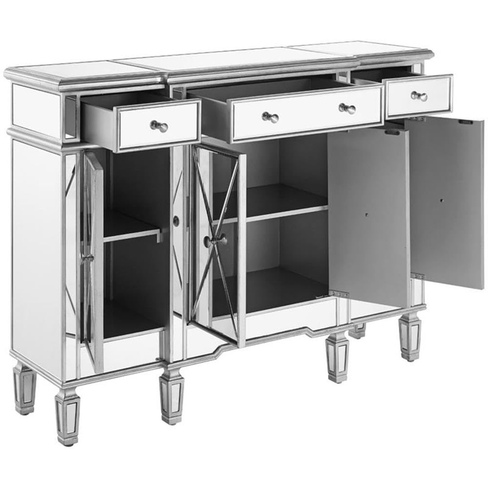Elegant Decor Contempo 4 Door 48&quot; Mirrored Sideboard in Antique Silver