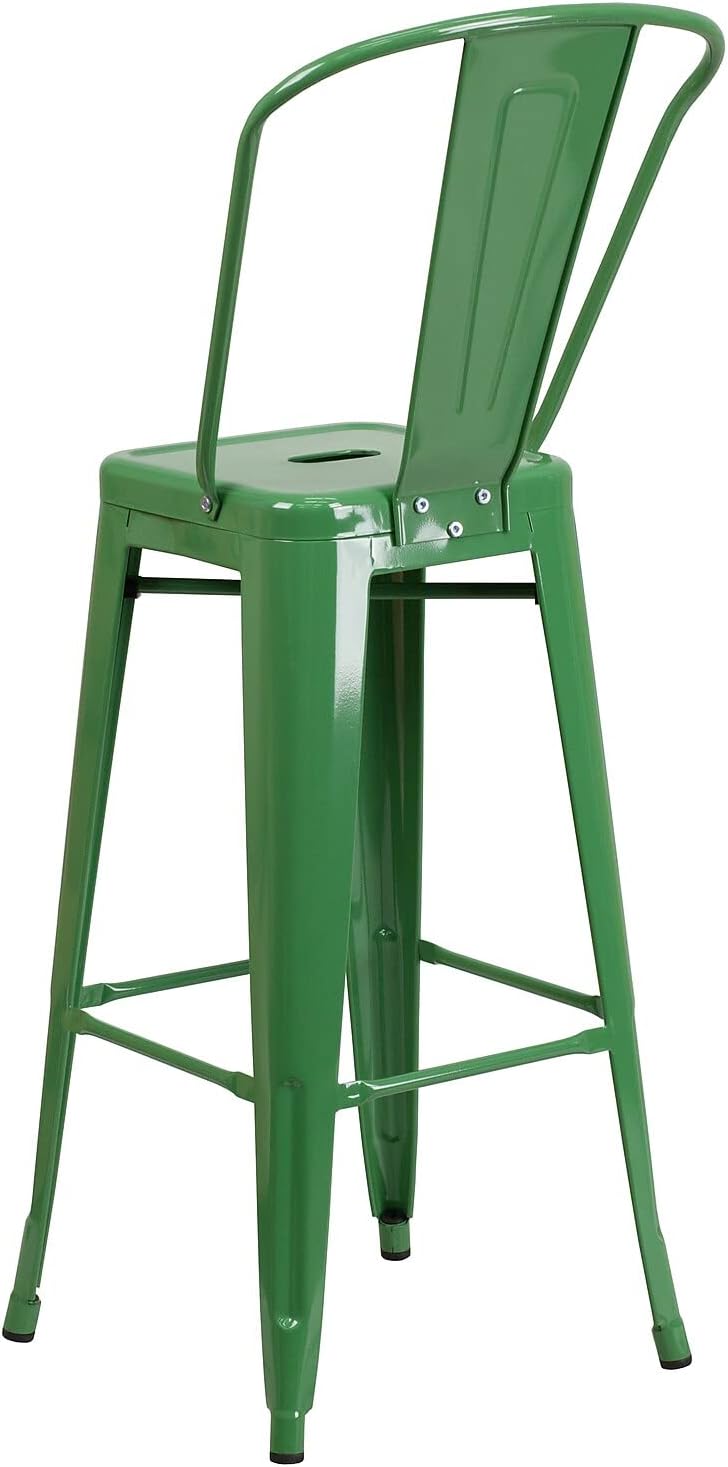 Commercial Grade 30 High Green Metal Indoor-Outdoor Barstool with Removable Back