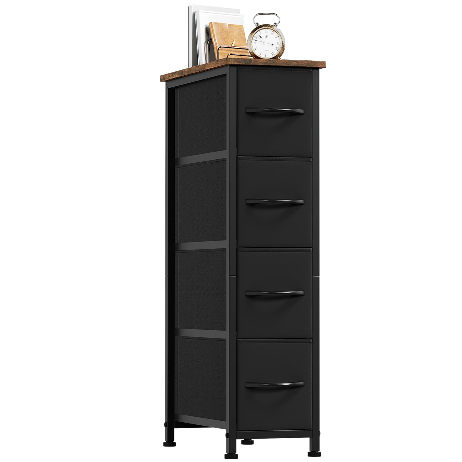 Somdot Narrow Dresser with 4 Drawers, Slim Storage Chest of Drawers with Removable Fabric Drawers for Closet Small Spaces Bathro