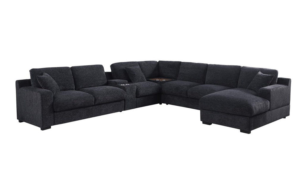Lilola Home Celine Dark Gray Chenille Fabric Corner Sectional Sofa with Right-Facing Chaise, Cupholders, and Charging Ports