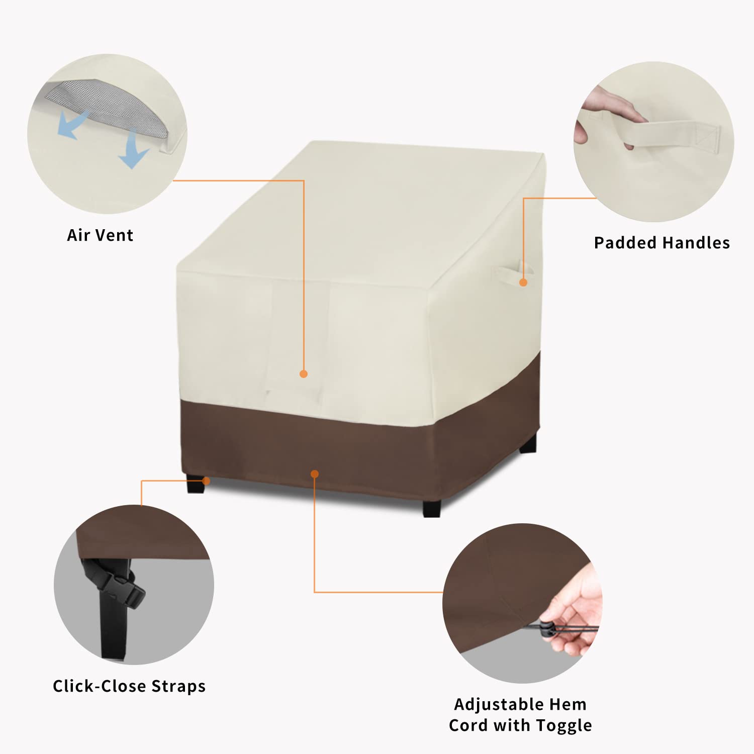 Easy-Going Waterproof Outdoor Lounge Chair Cover, Heavy Duty Patio Couch Cover, Windproof Outdoor Furniture Cover With Air Vent (1 Pack-35Wx38Dx31H Inch, Gray/Dark Gray)