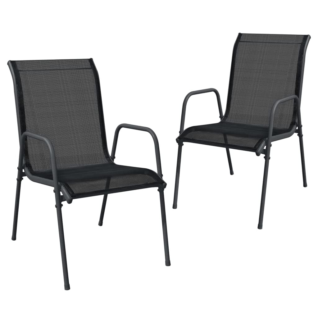 vidaXL Patio Garden Chairs, Set of 2 - Durable Powder-Coated Steel and Textilene Fabric, Black and Anthracite - Lightweight and Portable Design, Ideal for Dining and Relaxation Outdoors