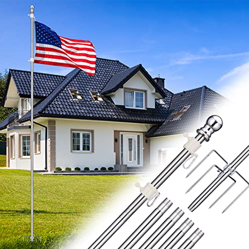 Barcetine Ground Flag Poles For Outside House - 1' Tangle Free Flag Pole For House With 5 Prong - 9Ft Yard Flag Stand For Outdo